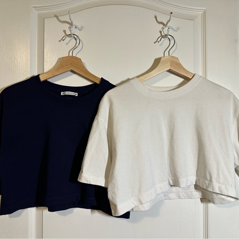 BUNDLE! Zara Navy Blue & White Crew Neck Tops